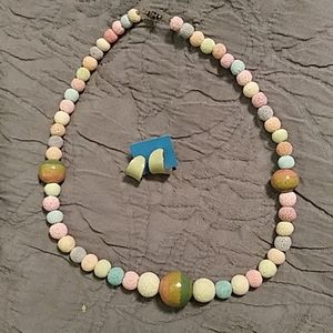 Matte Pastel 22" Lava Rock Necklace with Earrings